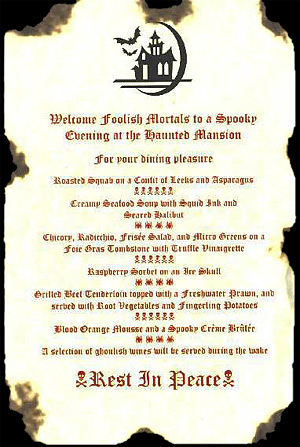 WDW Haunted Mansion Dining Experience Menu