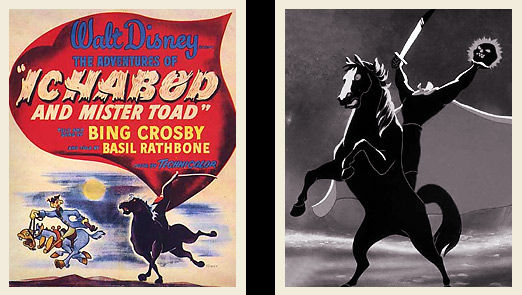 A poster and movie still from Disney's "The Adventures of Ichabod and Mr. Toad."